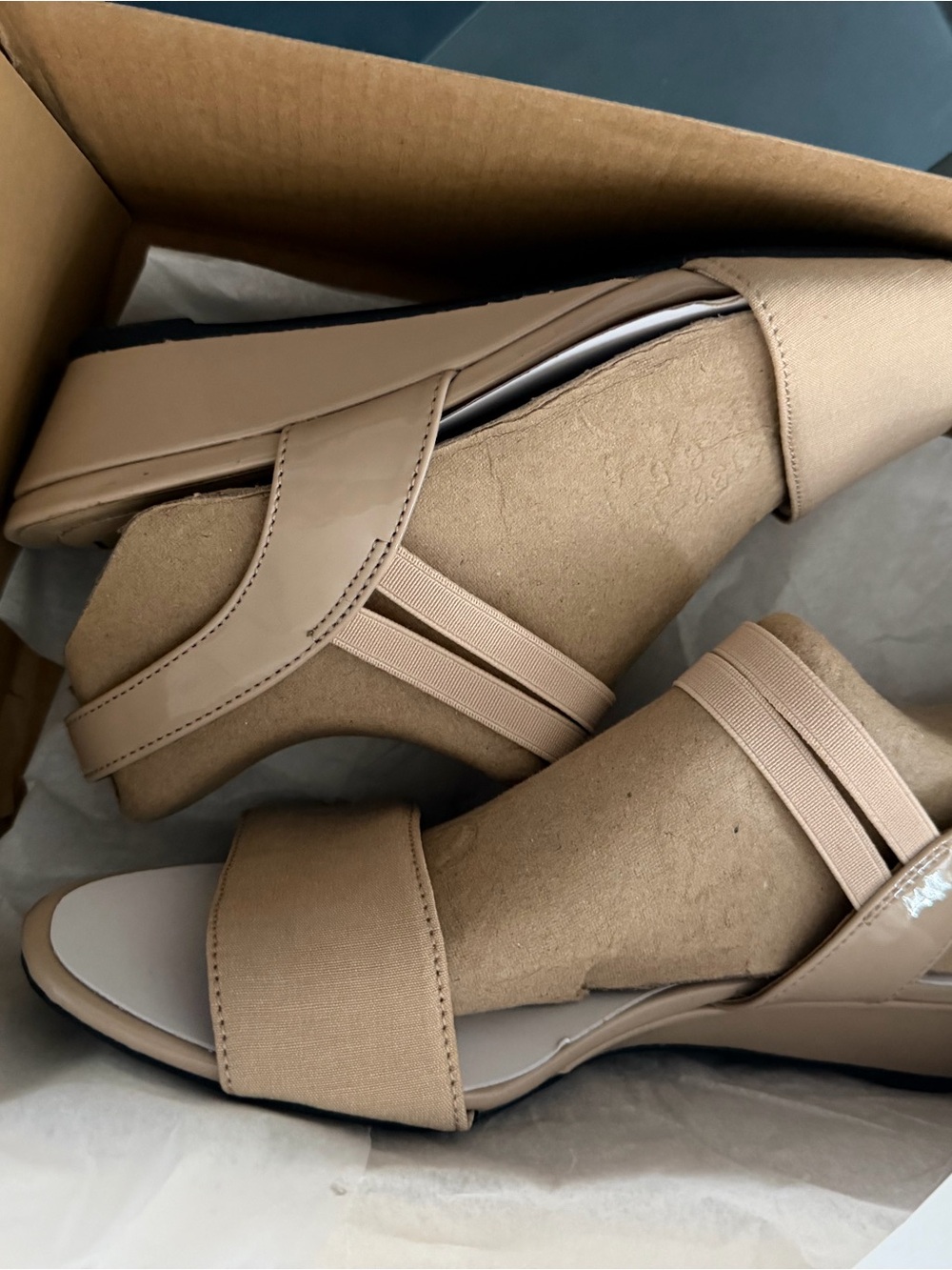 Life Stride Beige Elastic-Strap Wedge Sandals